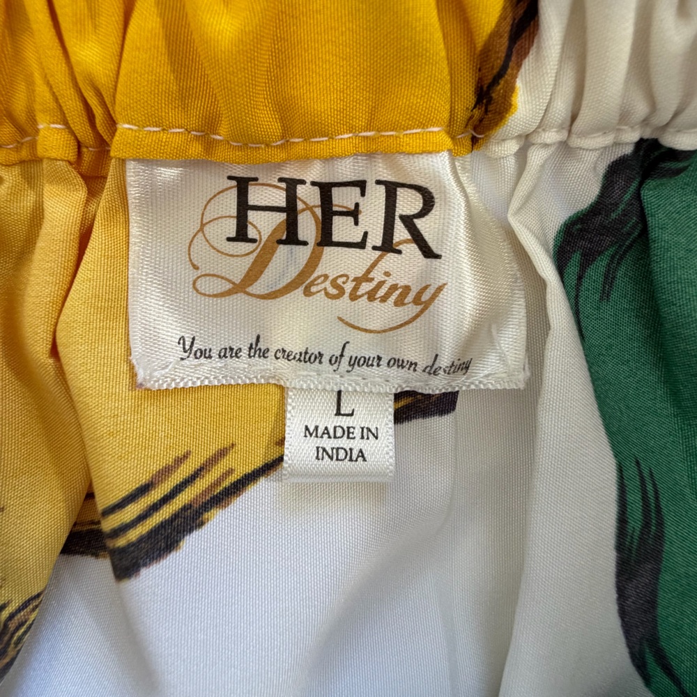 Her Destiny Midi Skirt Lemon print yellow green full fit and flare size L - Picture 2 of 12